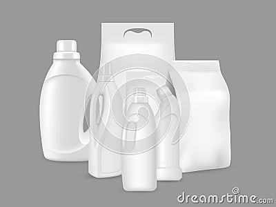 Bottles of detergents for washing. Blank plastic bottle for laundry detergent. Vector bottle for your design. Realistic Vector Illustration