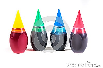 4 bottles of food coloring Stock Photo