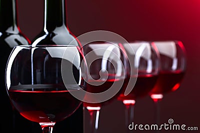 Bottles and glasses of red wine Stock Photo