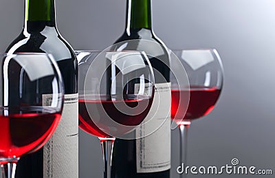 Bottles and glasses of red wine Stock Photo