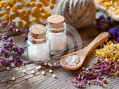 Bottles of homeopathy globules Stock Photo