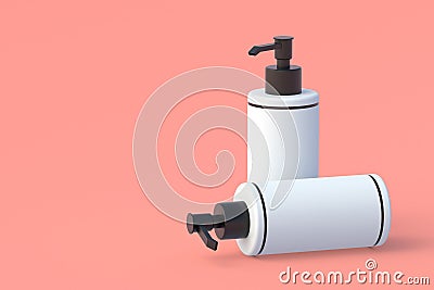 Bottles for liquid soap. Dispenser pump for antiseptic. Cosmetic accessories. Packaging for shampoo Stock Photo