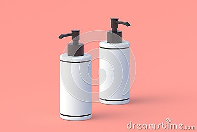 Bottles for liquid soap. Dispenser pump for antiseptic. Cosmetic accessories. Packaging for shampoo Stock Photo