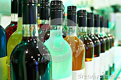 Bottles with liquors in the cafe bar Stock Photo