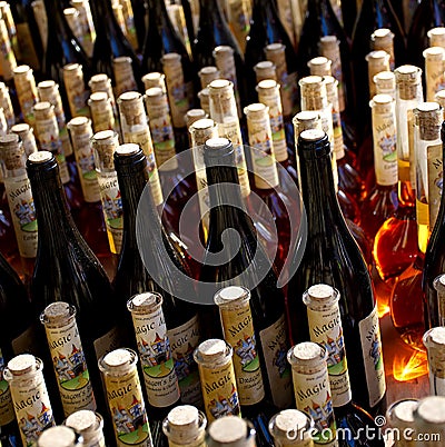 Bottles of magic potion lightened by natural sunlight . Editorial Stock Photo