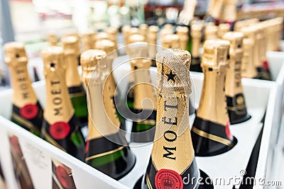 Bottles of Moet Chandon Champagne for sale Editorial Stock Photo