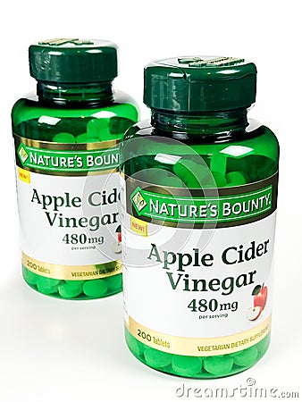 2 Bottles of Nature`s Bounty Apple Cider Vinegar Editorial Stock Photo
