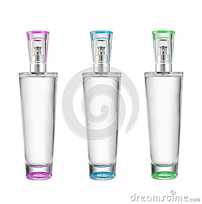Bottles of perfume isolated on white Stock Photo