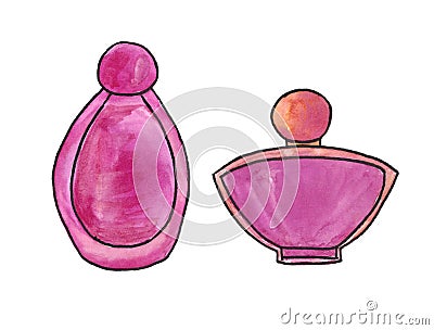 Bottles of perfume, scent fragrance. Cosmetic beauty product. Perfume set. Cartoon Illustration