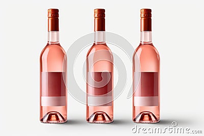Bottles of pink wine with blank front label Stock Photo