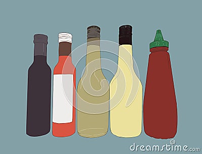 Bottles of sauce, sketch vector. Vector Illustration