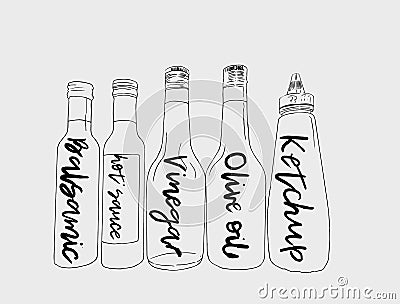 Bottles of sauce, sketch vector. Vector Illustration