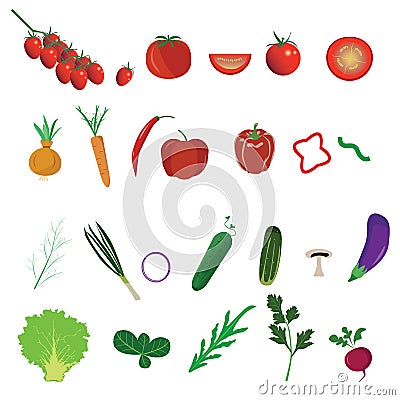 Collection of vegetables , different style designs, scalable vector set, healthy food Vector Illustration