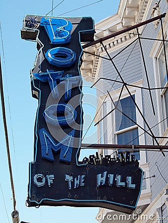 Bottom of the Hill Neon Sign in the Day Editorial Stock Photo