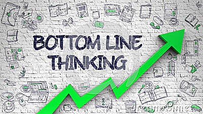 Bottom Line Thinking Drawn on Brick Wall. Stock Photo