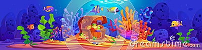 Bottom under water seafloor scene with treasure Vector Illustration