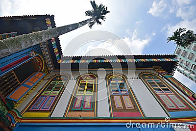 Bottom up view of Tan Teng Niah Residence with tall palm tree Stock Photo