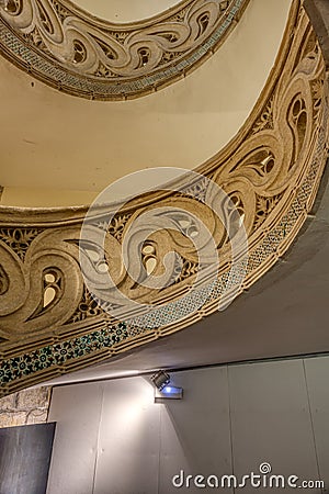 Bottom view of the ancient spiral staircase, Cathedral de Santa Maria la Real, Pamplona Editorial Stock Photo