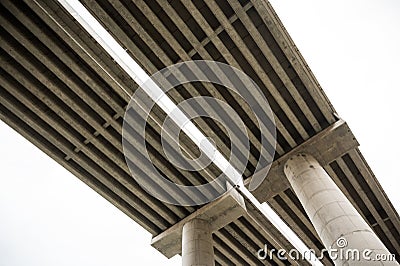 Bottom view of concrete bridge spans Stock Photo
