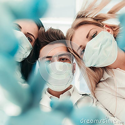 bottom view .doctors surgeons perform the operation.photo with Stock Photo