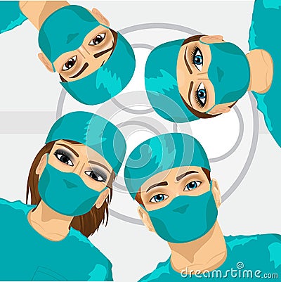 Bottom view of group of surgeons Vector Illustration