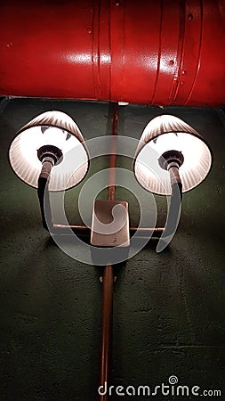 Retro style lamp with two white lampshades Stock Photo