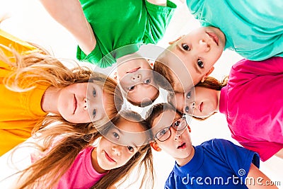 Kids faces in a round Stock Photo