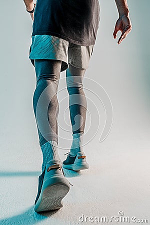 Bottom view of runner sportsman in studio Stock Photo