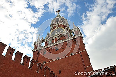 Bottom view of the Spassky Tower of Moscow Kremlin Stock Photo