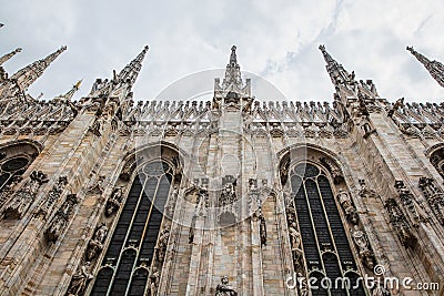 Bottom view of the spiers of Milan Cathedral Stock Photo