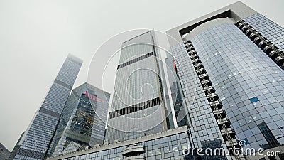 Bottom view of various international business centers, modern architecture. Action. Skyscrapers in Financial District of Editorial Stock Photo