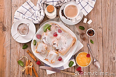 Bougatsa - Greek puff pastry with cream. Stock Photo