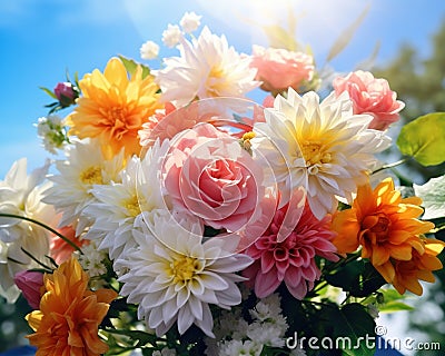 bouguet of flowers is in a sunny day. Stock Photo