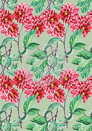 Bouguet red dahlia, watercolor, pattern seamless Stock Photo