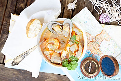 Bouillabaisse french seafood soup Stock Photo