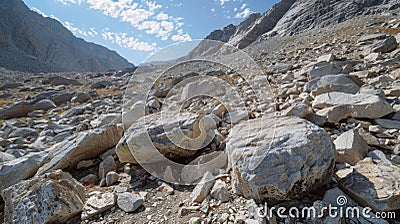 The boulder fields seem impossible to cross with boulder after boulder obstructing the way Stock Photo