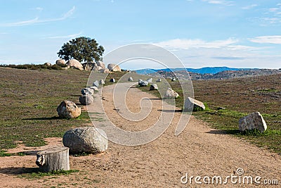 Boulder-Lined Trailhead at Ramona Grasslands Preserve Stock Photo