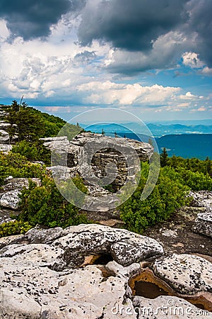 Boulders and eastern view of the Appalachian Mountains from Bear Stock Photo
