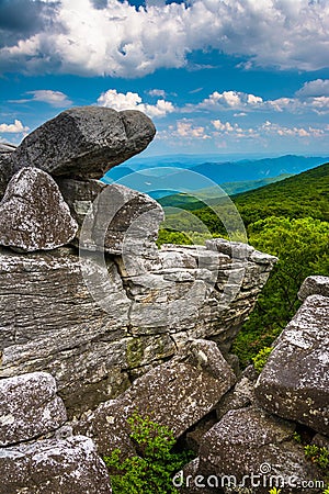 Boulders and eastern view of the Appalachian Mountains from Bear Stock Photo