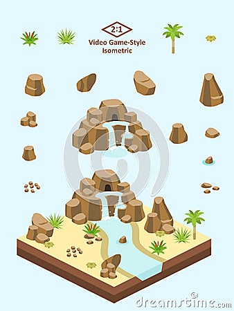 Isometric Simple Rocks Set - Arabian/Saharan Desert Rock Formation Vector Illustration