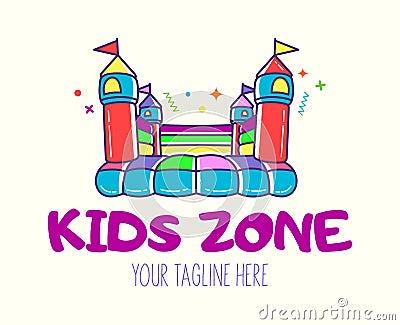 Bouncy castle cartoon logo. Kids zone concept. Children Playground sign Vector Illustration