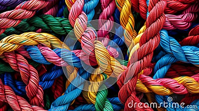 Bound in Unity: Colorful Ropes from Above Stock Photo
