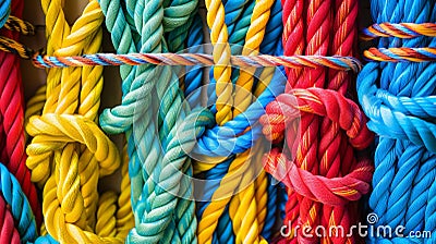 Bound in Unity: Colorful Ropes from Above Stock Photo
