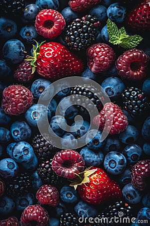 Bountiful display of an array of fresh and colorful berries in abundant quantity Stock Photo