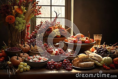 Bountiful Thanksgiving table setting with a Stock Photo