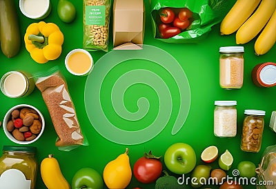 A Bounty of Food Donations on a Fresh Green Canvas Stock Photo