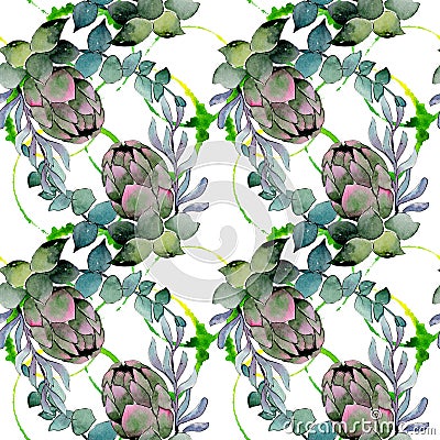 Bouqet succulent floral botanical flowers. Watercolor background illustration set. Seamless background pattern. Cartoon Illustration