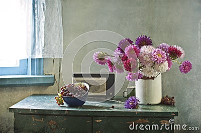 Bouquet of asters and vine Stock Photo