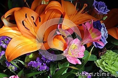 A bouquet of beautiful flowers artistically arranged for a special occasion. Stock Photo