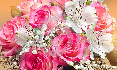 A bouquet of beautiful wedding flowers, pink roses. close up Stock Photo